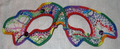Rainbow Clown needlelace mask, handmade by C. Buffalo Larkin