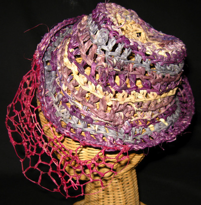 Riding Hat with Veil, crocheted raffia by C. Buffalo Larkin