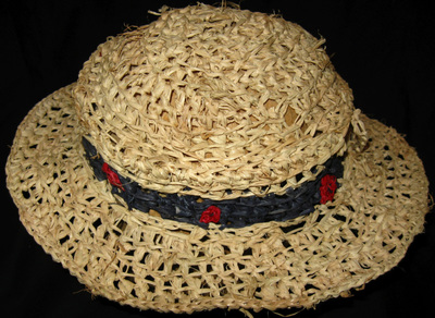 Indian Summer Hat with Polka Dot Band, crocheted raffia by C. Buffalo Larkin