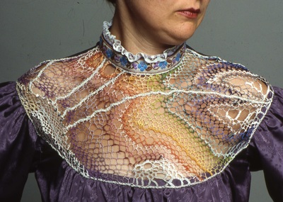 Gibson Girl blouse with needlelace yoke (purple), handmade by C. Buffalo Larkin