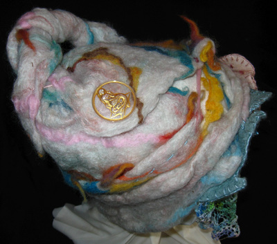 Queen of the Sea Hat (right side view), wet felting and needle felting by C. Buffalo Larkin