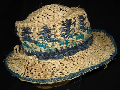 Out of Africa Hat (blue & natural), crocheted raffia by C. Buffalo Larkin