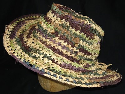 Camouflage Stetson, crocheted raffia by C. Buffalo Larkin