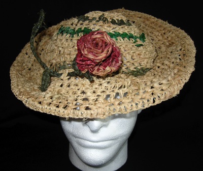 1940s Rose Hat, crocheted raffia by C. Buffalo Larkin