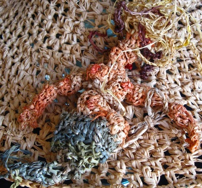 Mermaid detail, crocheted raffia by C. Buffalo Larkin