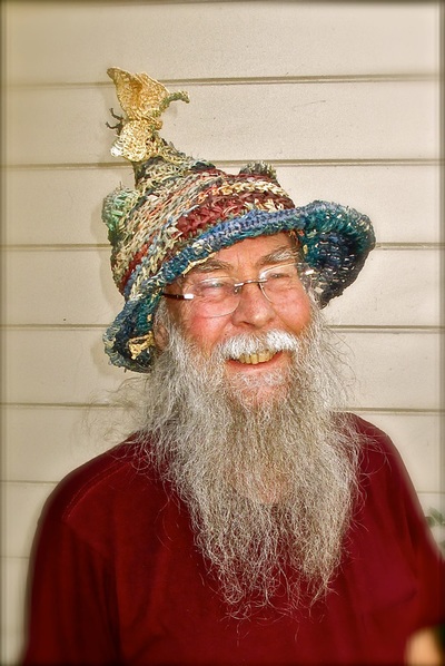 Wizard Hat with Butterflies, crocheted raffia by C. Buffalo Larkin