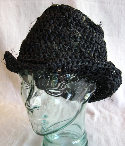 Bill Sikes Hat in black, crocheted raffia by C. Buffalo Larkin