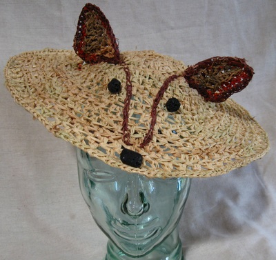 Fox Shepherdess Hat, crocheted raffia by C. Buffalo Larkin