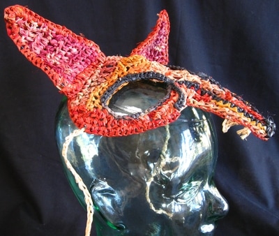 Fox Mask (worn as a hat),  crocheted raffia by C. Buffalo Larkin