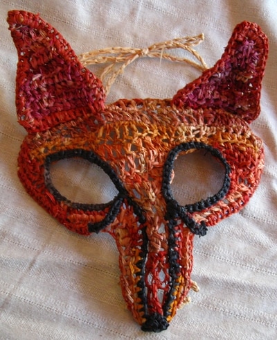 Fox Mask, crocheted raffia by C. Buffalo Larkin