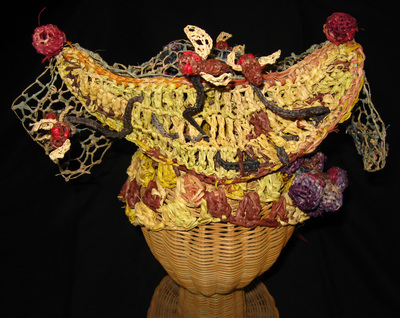 Queen of the Fruit Flies Hat, crocheted raffia by C. Buffalo Larkin