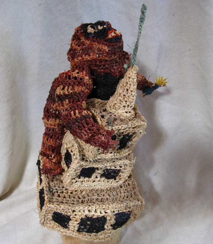 King Kong v. the Empire State Building hat, crocheted raffia by C. Buffalo Larkin