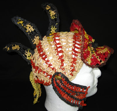 Lionfish Legionnaire Hat, crocheted raffia by C. Buffalo Larkin