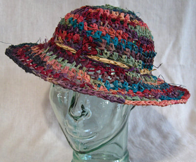 Multicolor Lady Di Hat, crocheted raffia by C. Buffalo Larkin