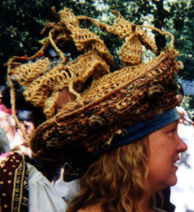 Pirate Ship Hat (starboard side view), crocheted raffia by C. Buffalo Larkin