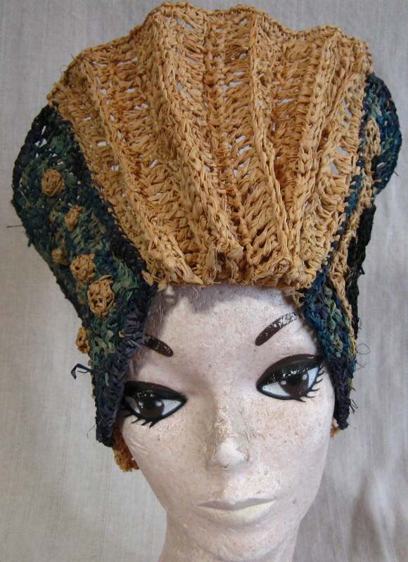 Accordion Shaped Hat, crocheted raffia by C. Buffalo Larkin